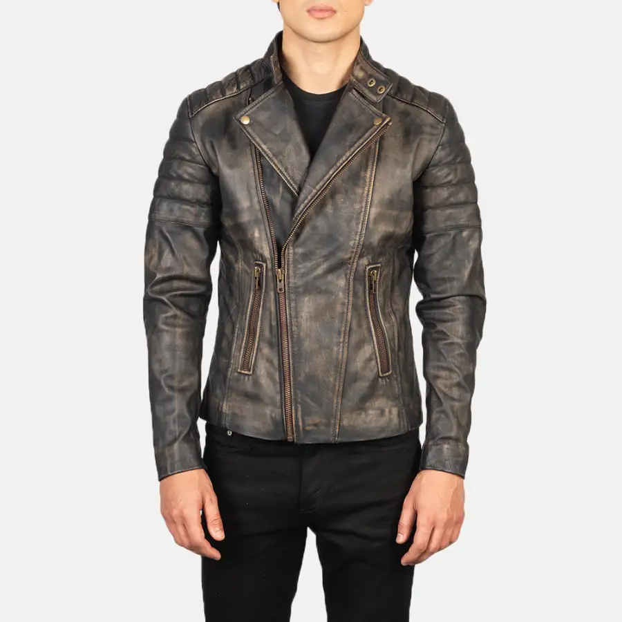 Men's Rugged Biker Leather Distressed Jacket