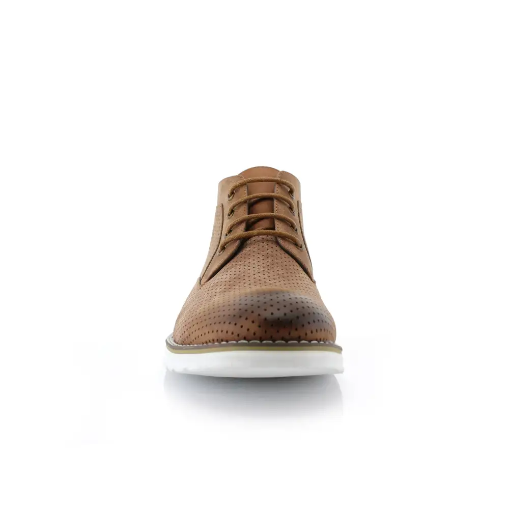 Faux-Leather Burnished Perforated Ankle Boots