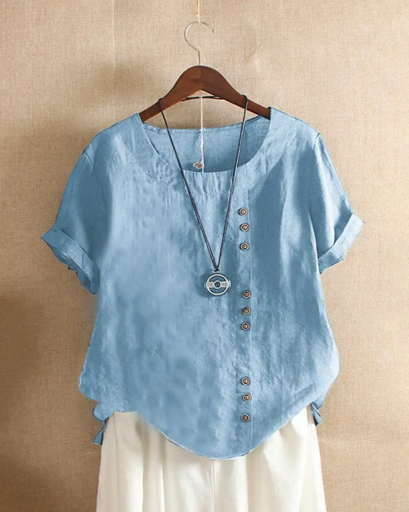 Linen Button Front Blouse