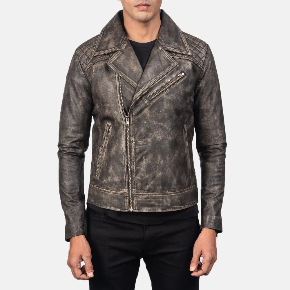 Men's Biker Leather Quilted Jacket