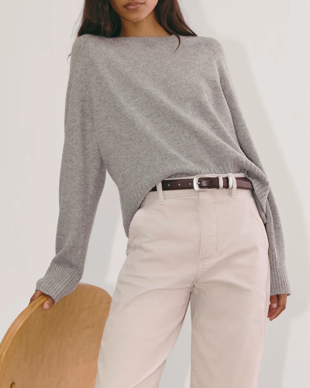 Grey Chunky Knit Crew Neck Sweater