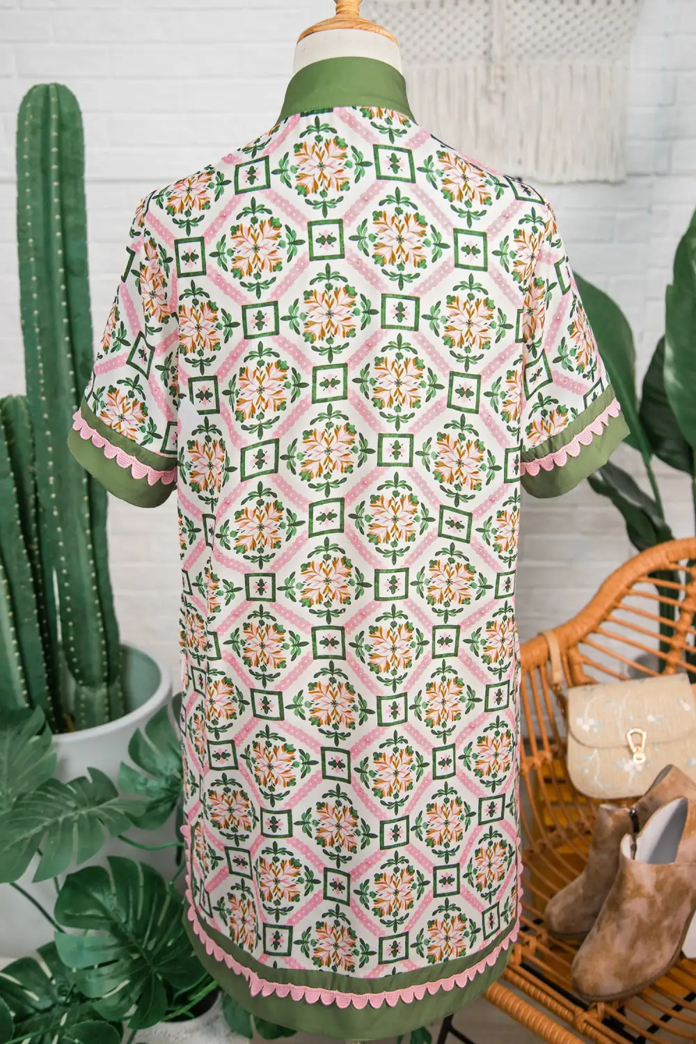 Floral Geometric Print Short Sleeve Mini Dress