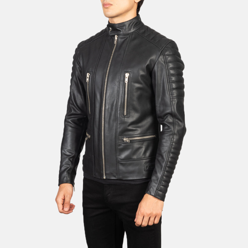 Men's Classic Stitched Detail Biker Leather Jacket