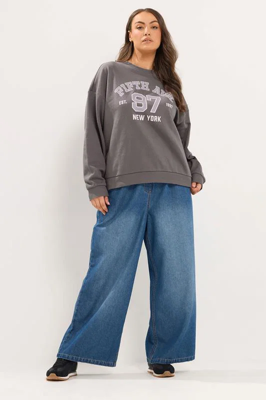 Grey 'Fifth Avenue' Slogan Sweatshirt detail 1