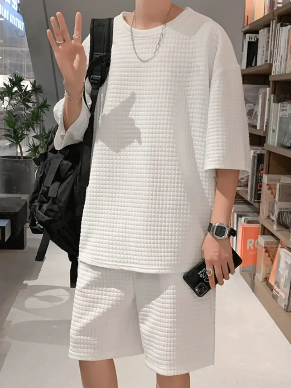 Short Sleeve Textured T-Shirt And Shorts Set