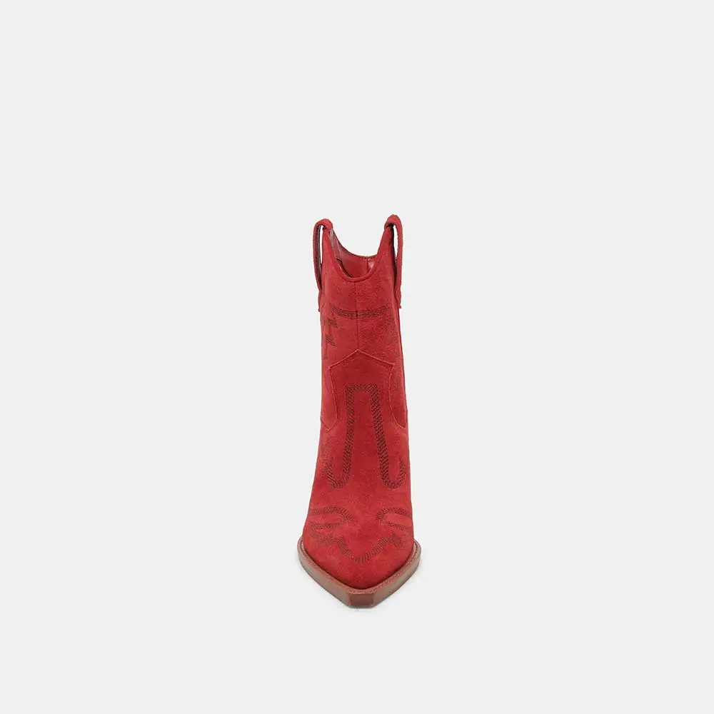 Faux-Suede Embroidered Pull-On Pointed-Toe Western Boots
