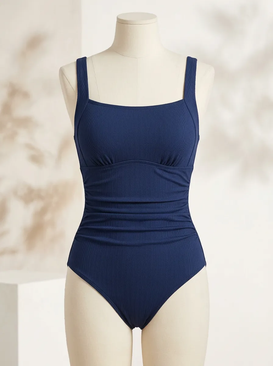 Streamlined Ribbed Ruched One-Piece Swimsuit
