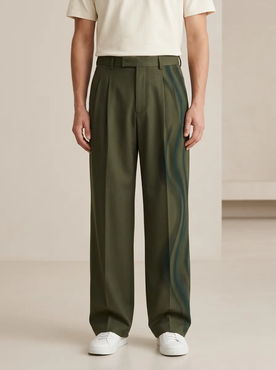 Men's Casual Streetwear Wavy Pattern Printed Wide Leg Pants