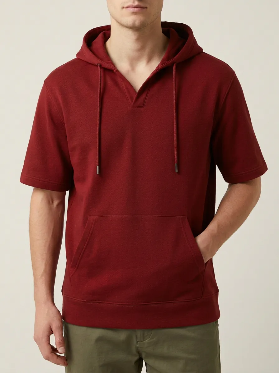 Casual Short Sleeve V-Neck Solid Finish Men's Hoodie