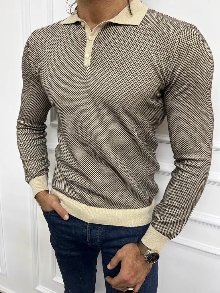 Collar Slim Fit Cotton Knit Sweater