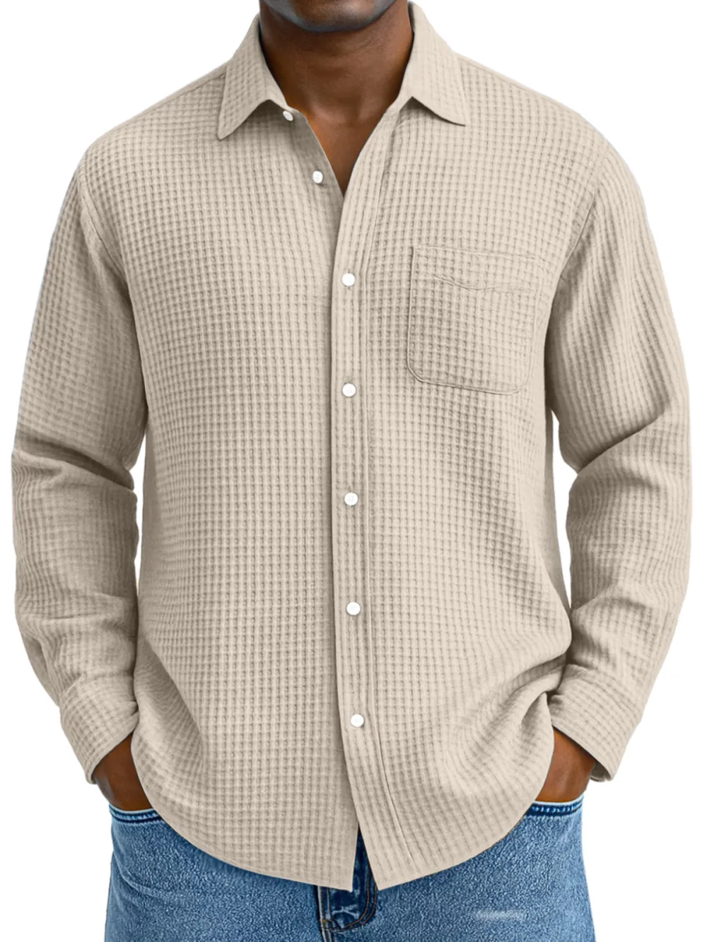 Structured Textured Knit Open Collar Shirt
