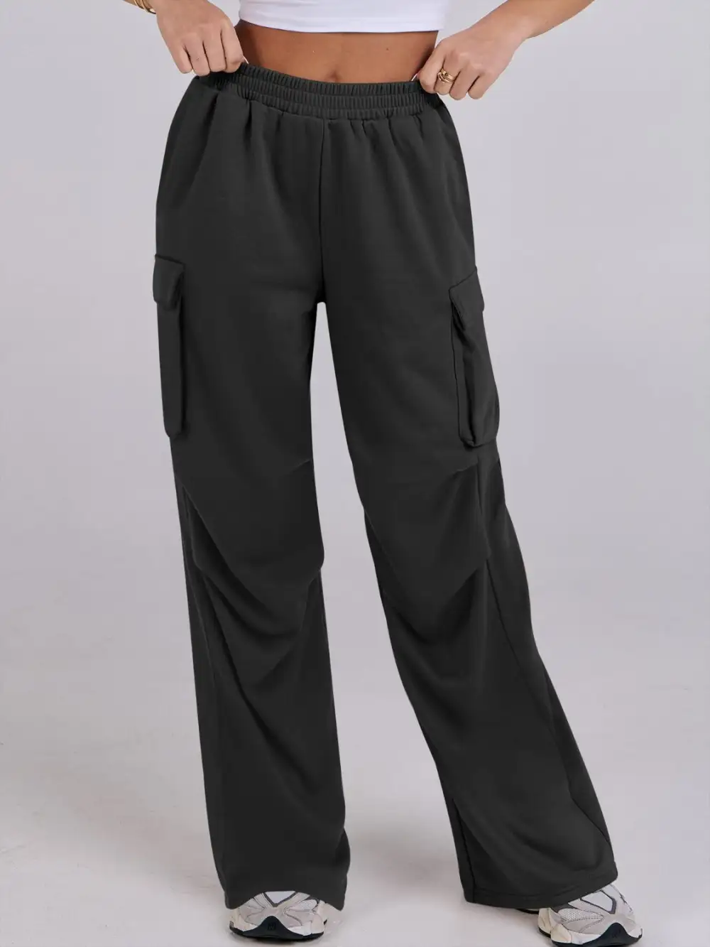 Elastic Waist Wide Leg Pants With Pocket