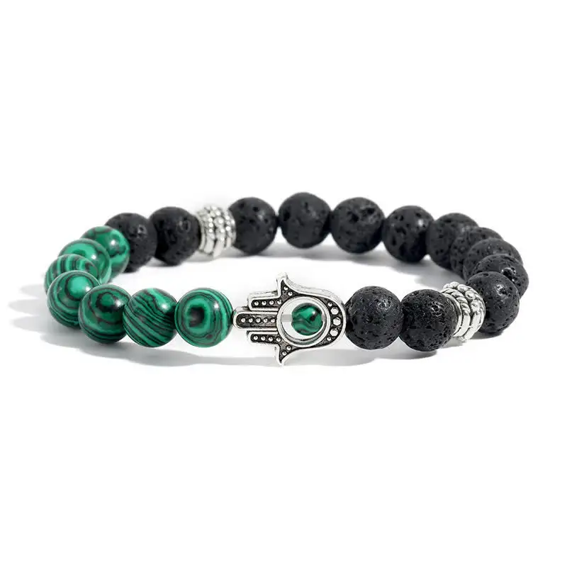 Lava Rock Hamsa Palm Handcrafted Round Bracelet