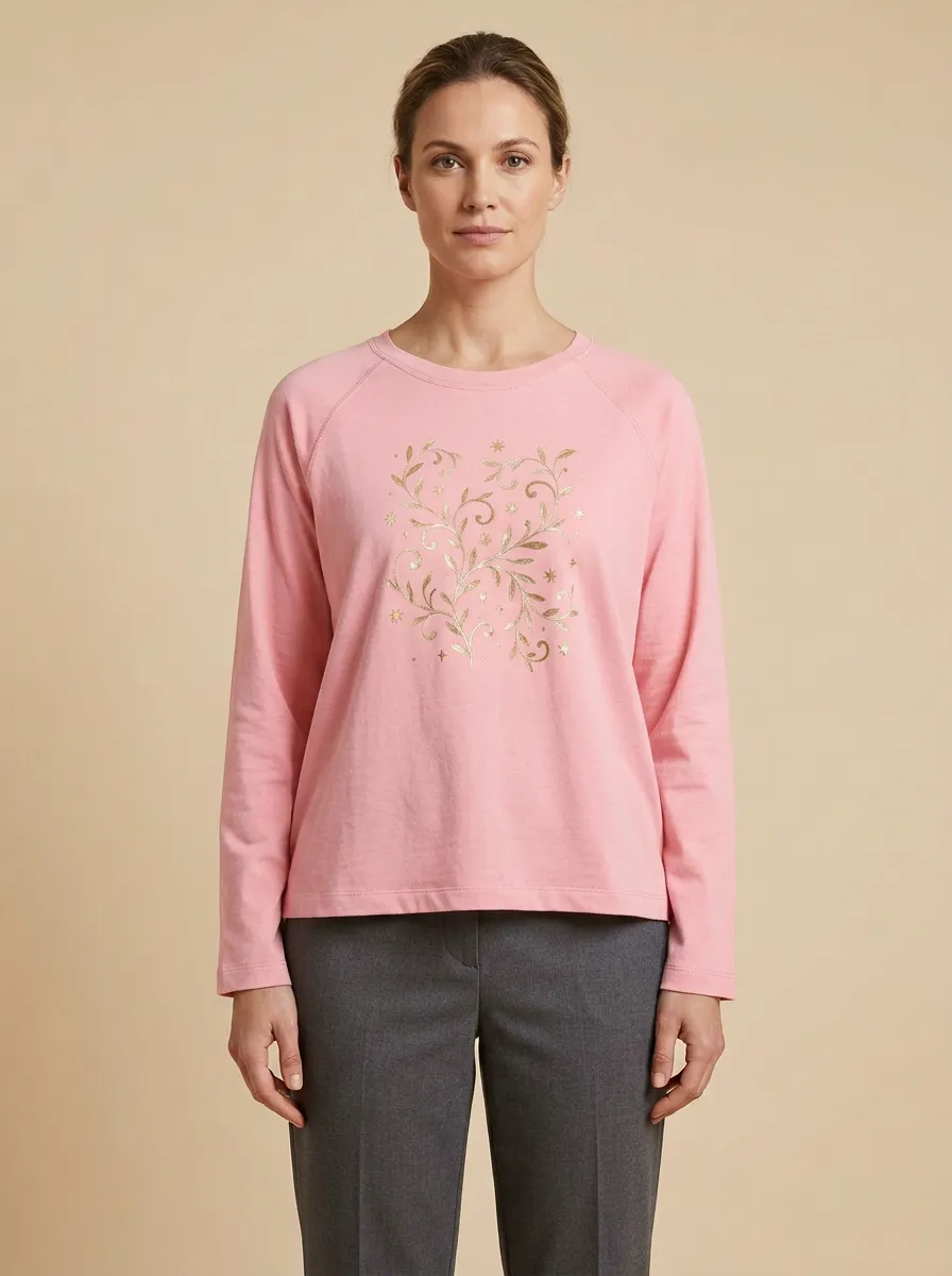 Women's Botanical Floral Graphic Raglan Long-Sleeve Top