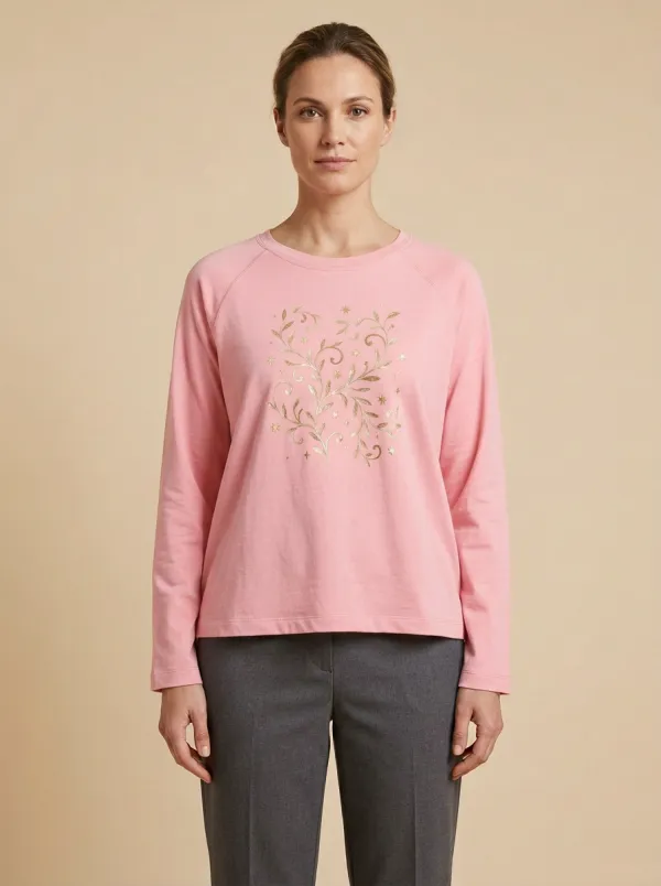 Women's Botanical Floral Graphic Raglan Long-Sleeve Top