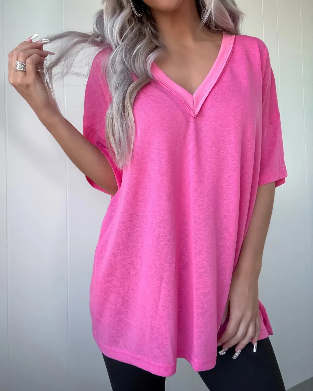 Edge V-Neck Tee - Barbie Pink