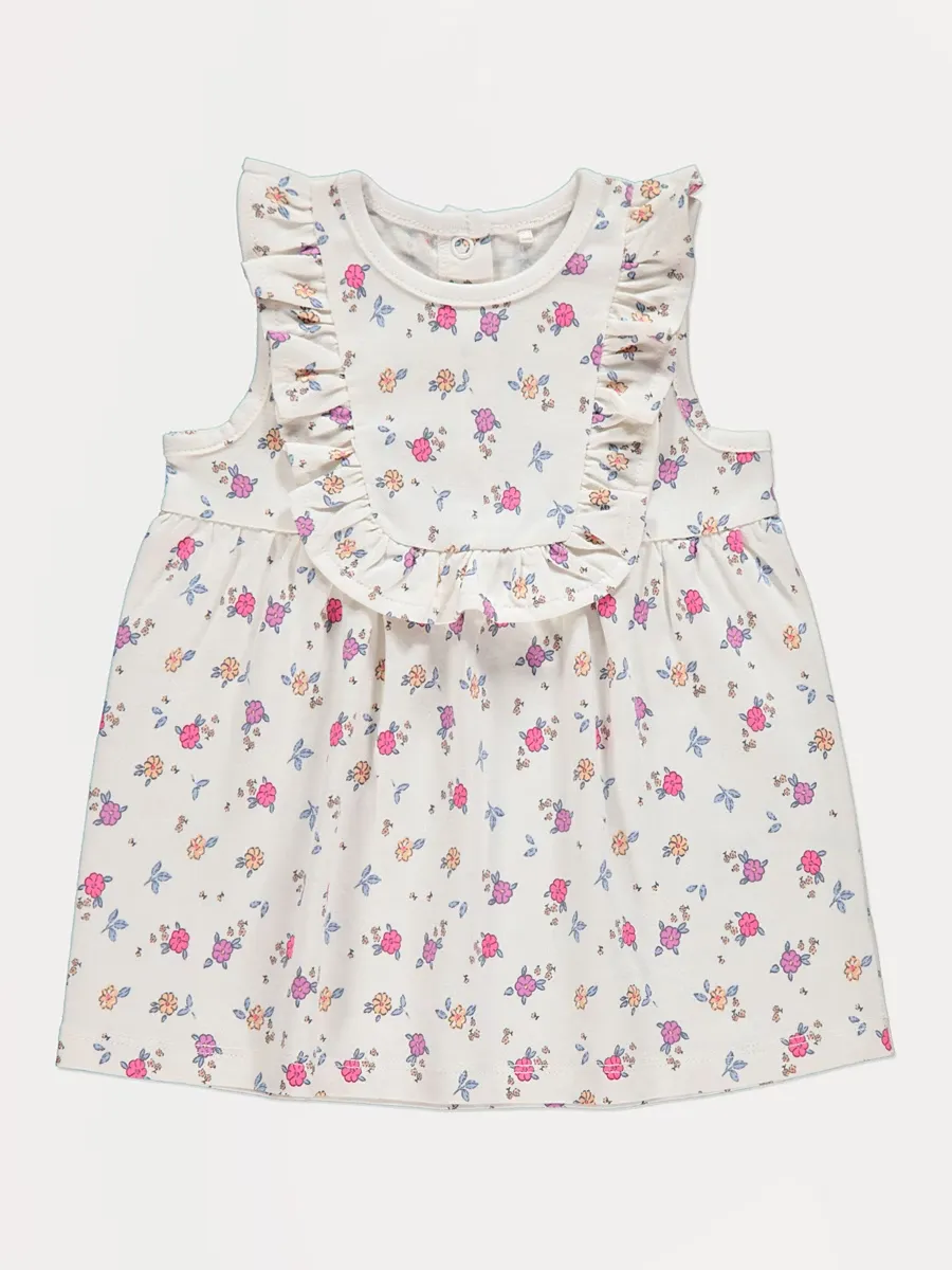 Neutral Floral Frilled Dress
