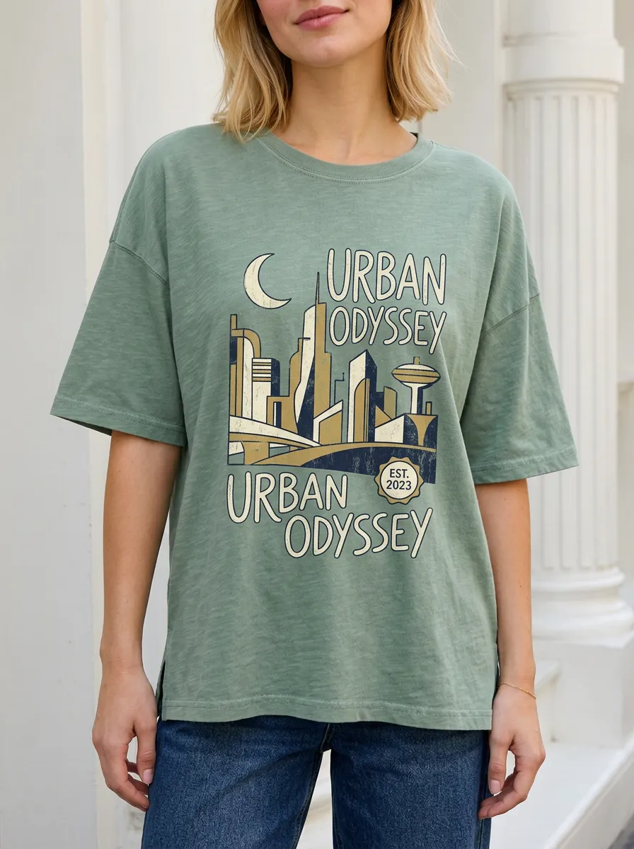 Women's Urban Odyssey City Skyline Moon Printed T-shirt