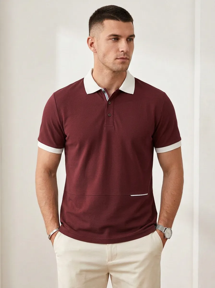 Men's Casual Minimalist Contrast Collar Printed Polo Shirt