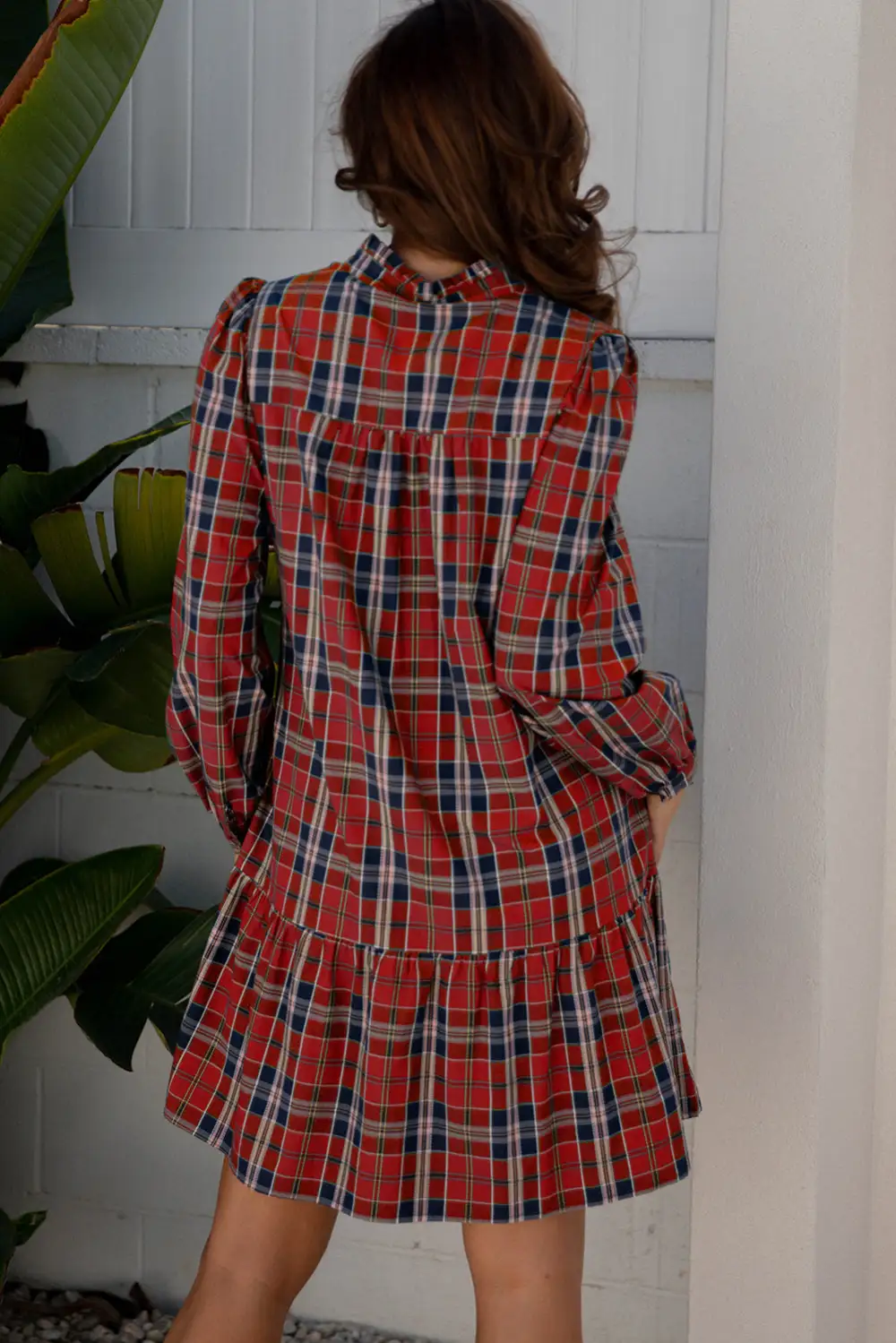Frilly Collar Long Sleeve Shift Mini Dress