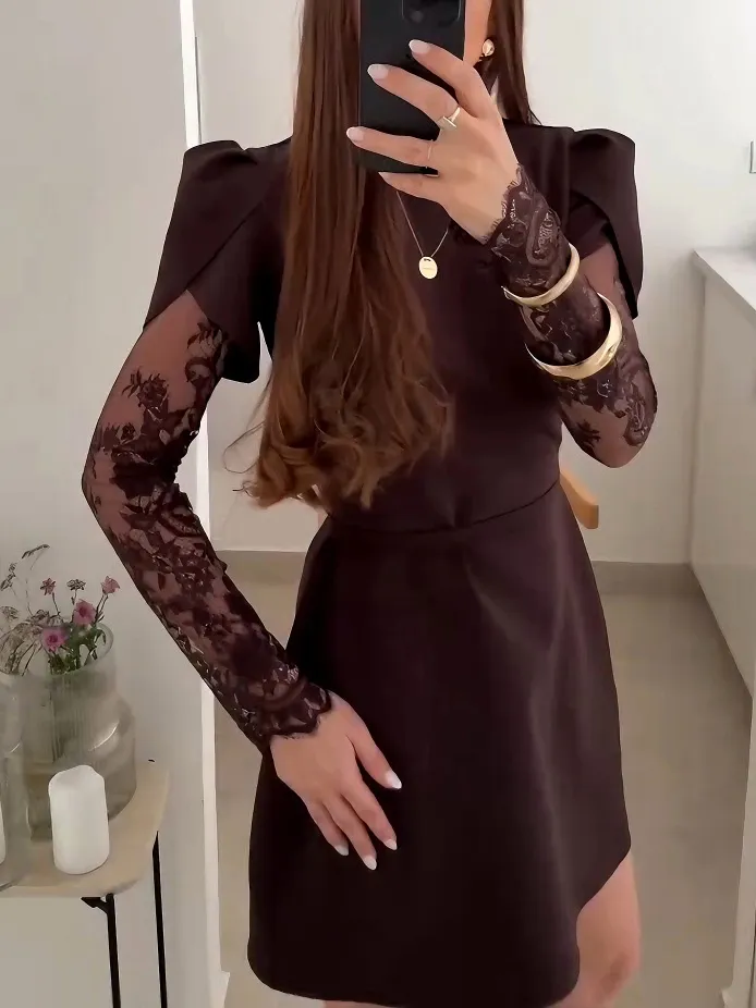 Lace Sleeve Elegant Mini Dress