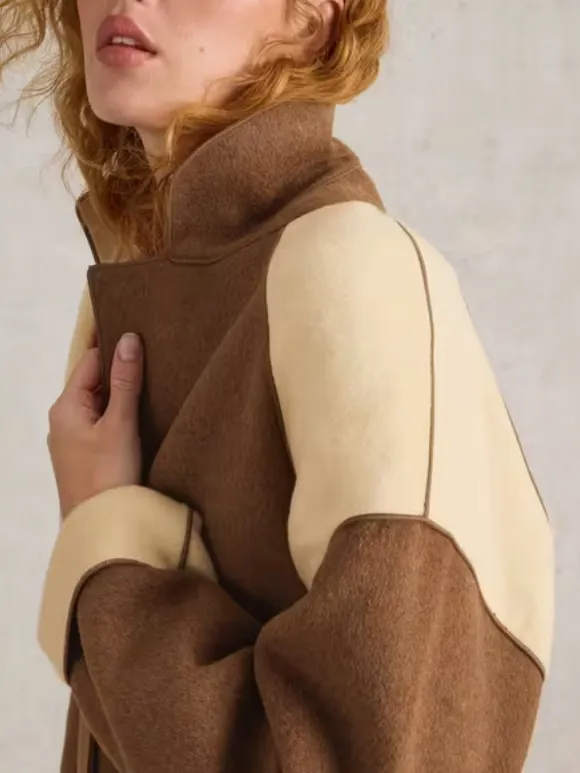Wool Blend Coat In Natural Multi