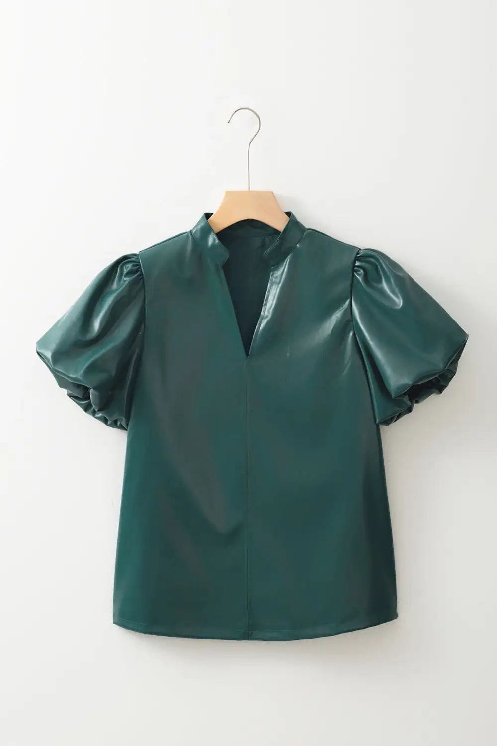 V-Neck Notched Neck Puff Sleeve Blouse