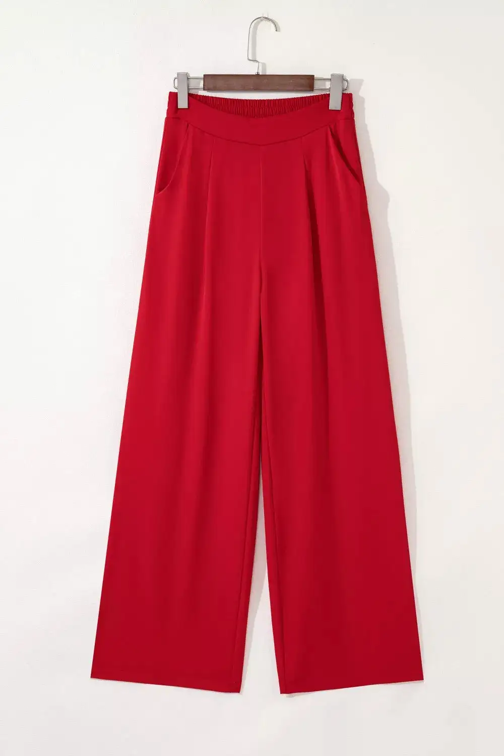 Pleated Detail Pull on High Elastic Waist Loose Straight Pants