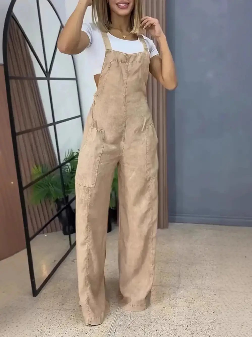 Relaxed Denim Wide Leg Overalls