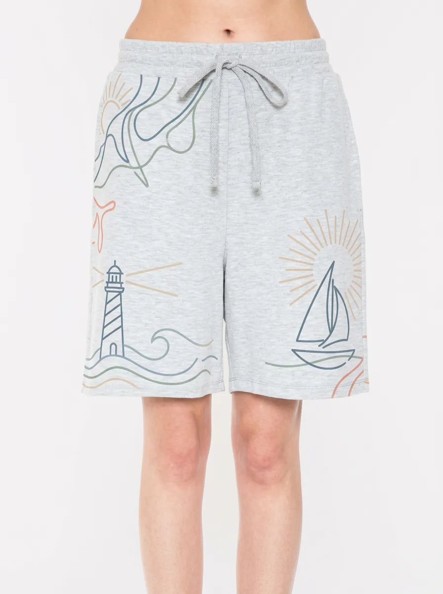 Women's Nautical Beach Lover Lighthouse Sailboat Nautical Graphic Shorts