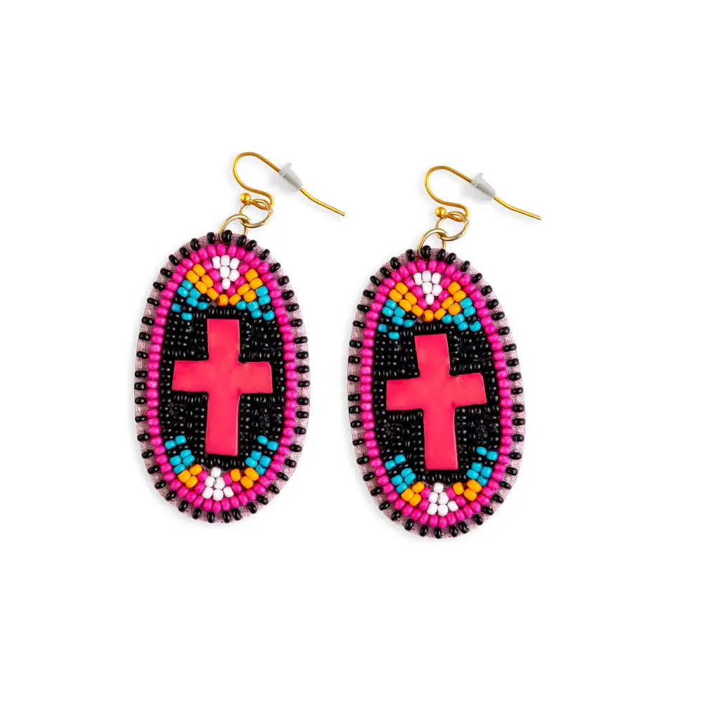 Artful Cross Beaded Earrings