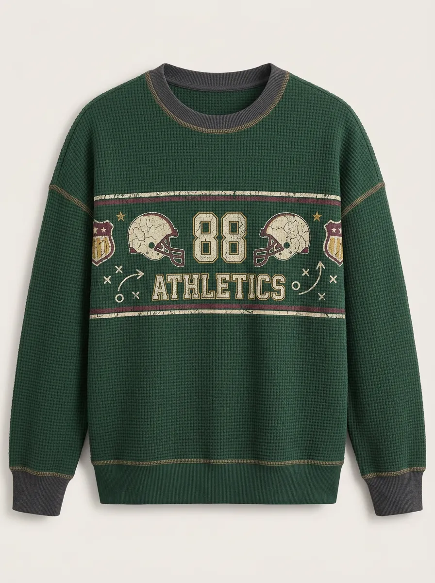 Men's American Football 88 Athletics Helmet Printed Waffle Sweatshirt