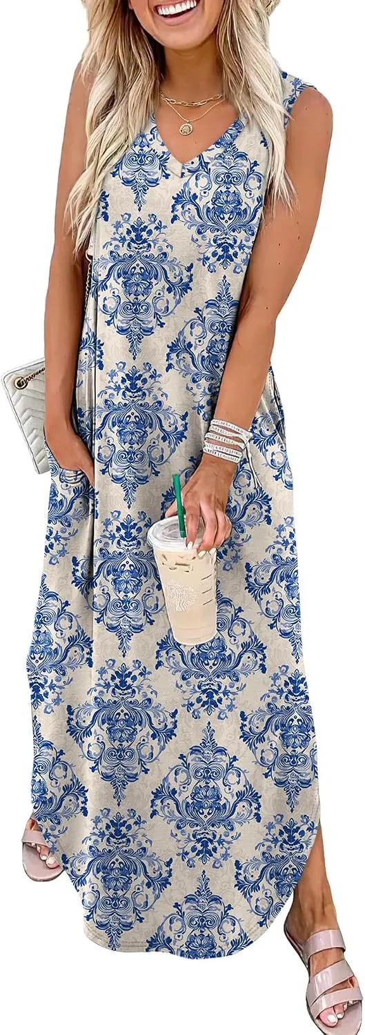 Sampeel Summer Dresses Maxi Dress Vacation Beach Sundresses 2025 with Pockets