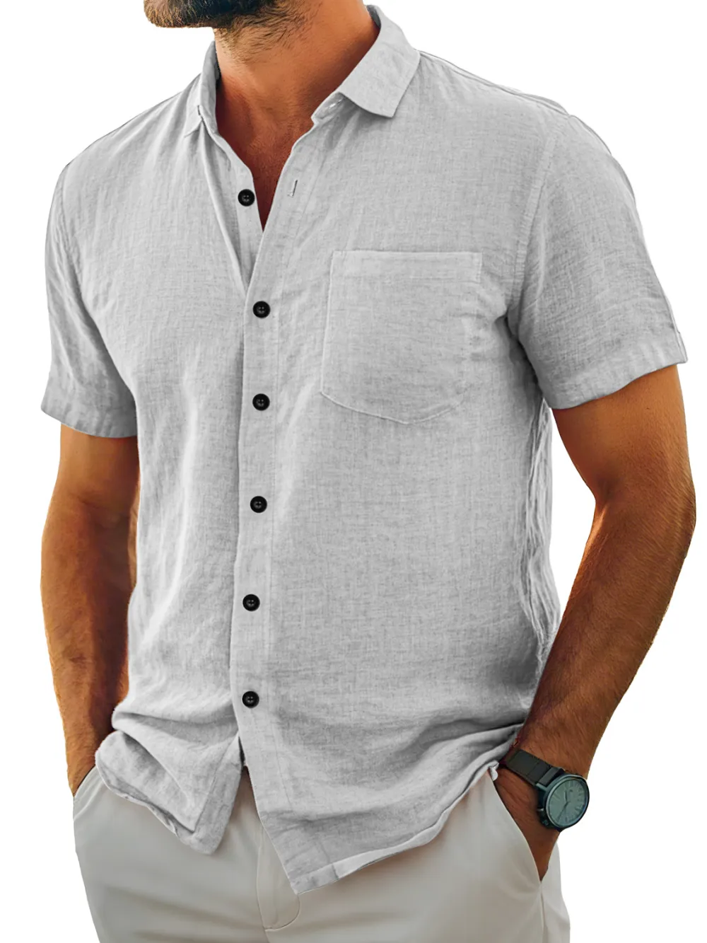 Clean Line Short Sleeve Open Collar Pocket Shirt