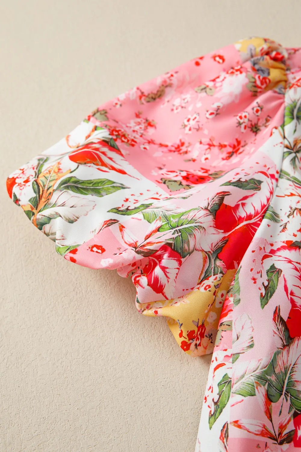 Pink Contrast Collared V Neck Blouse