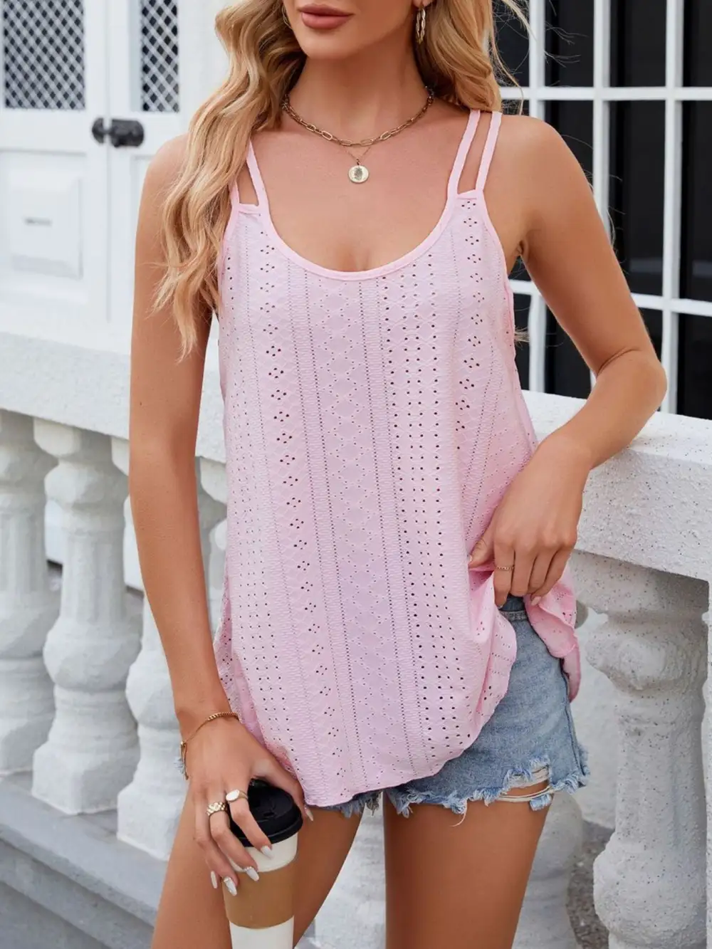 Eyelet Double Strap Tank Top