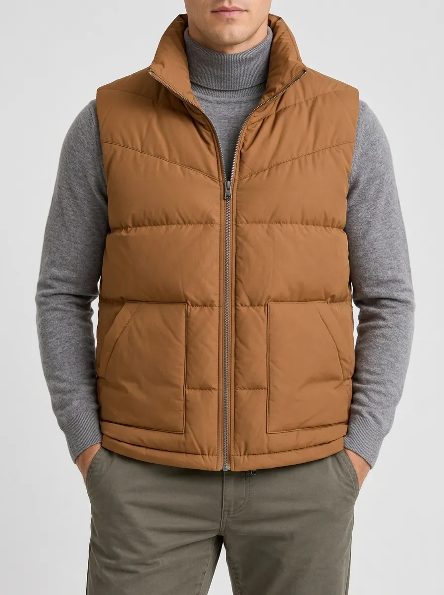 Men's Brown Puffer Layering Vest for Lightweight Look Wear