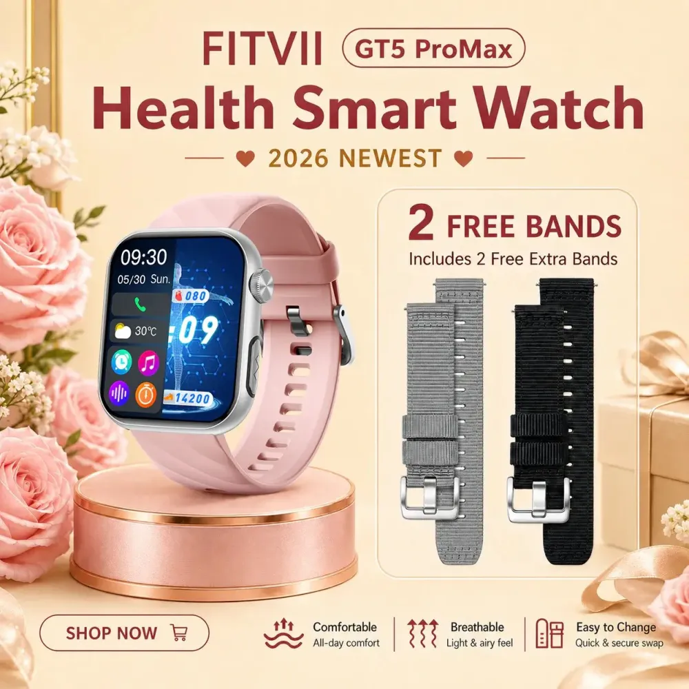 FitVII® GT5 Pro Max Health Watch With Blood Pressure & Blood Sugar & More 2026