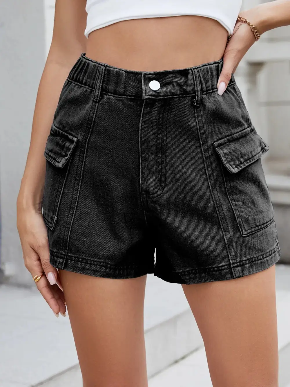High Waist Cargo Shorts Denim Pants