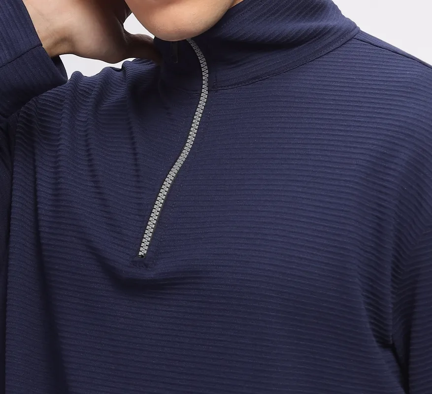 Navy Blue Ribbed Quarter-Zip Henley Shirt