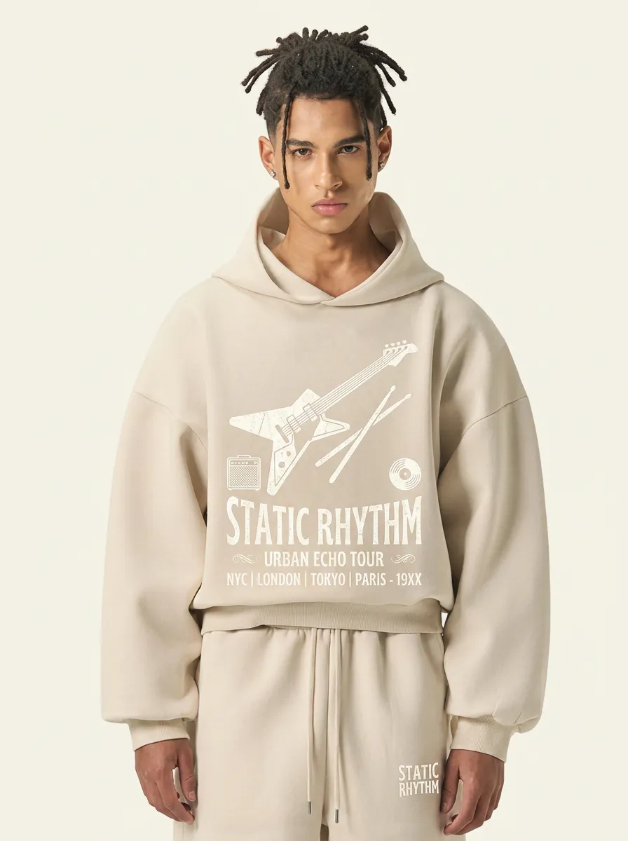 Men's Rock Band Music Lover Electric Guitar Drumsticks Printed Hoodie