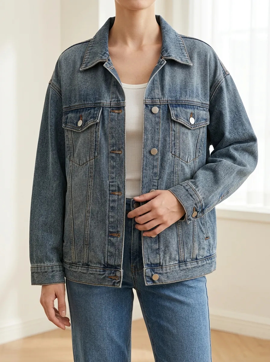 Women's Denim Jacket with Oversized Fit Detail