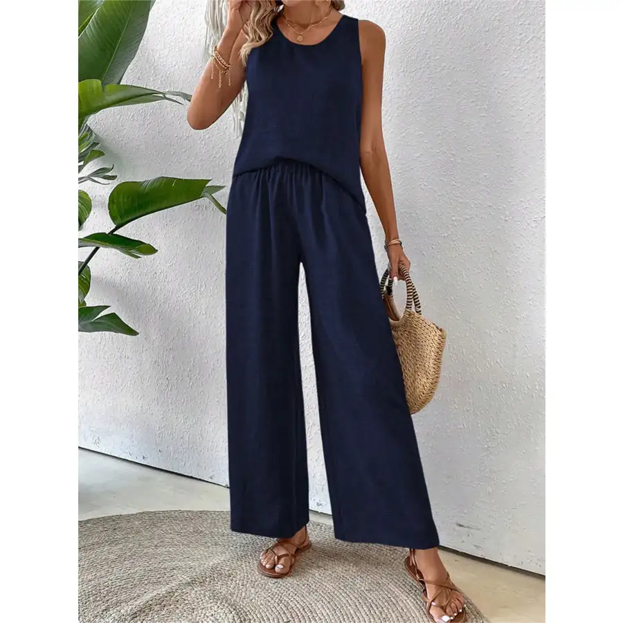 Relaxed Round Neck Tank and Wide Leg Pants Set