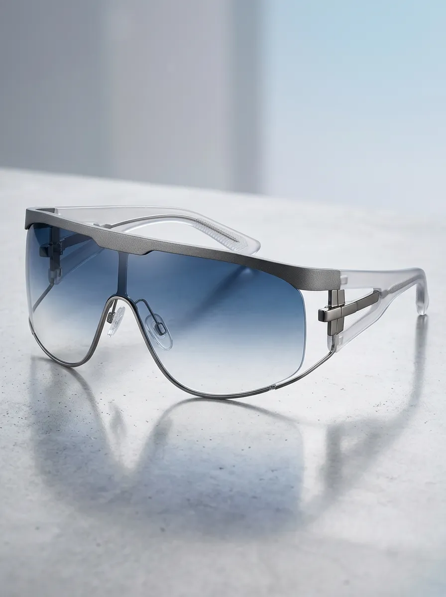Unisex Futuristic Shield Gradient Lens Printed Sunglasses