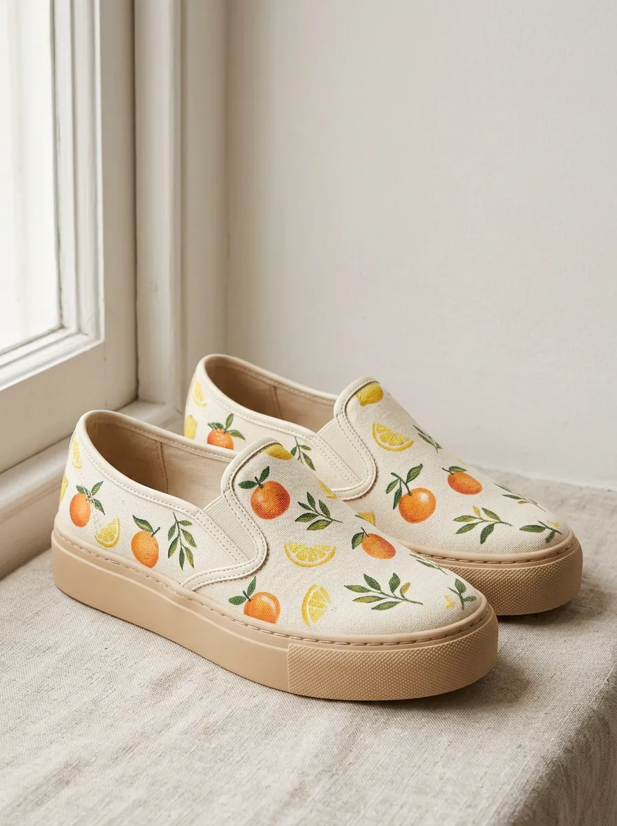 Women's Refined Fruit Lover Lemon Pattern Patterned Canvas Shoes