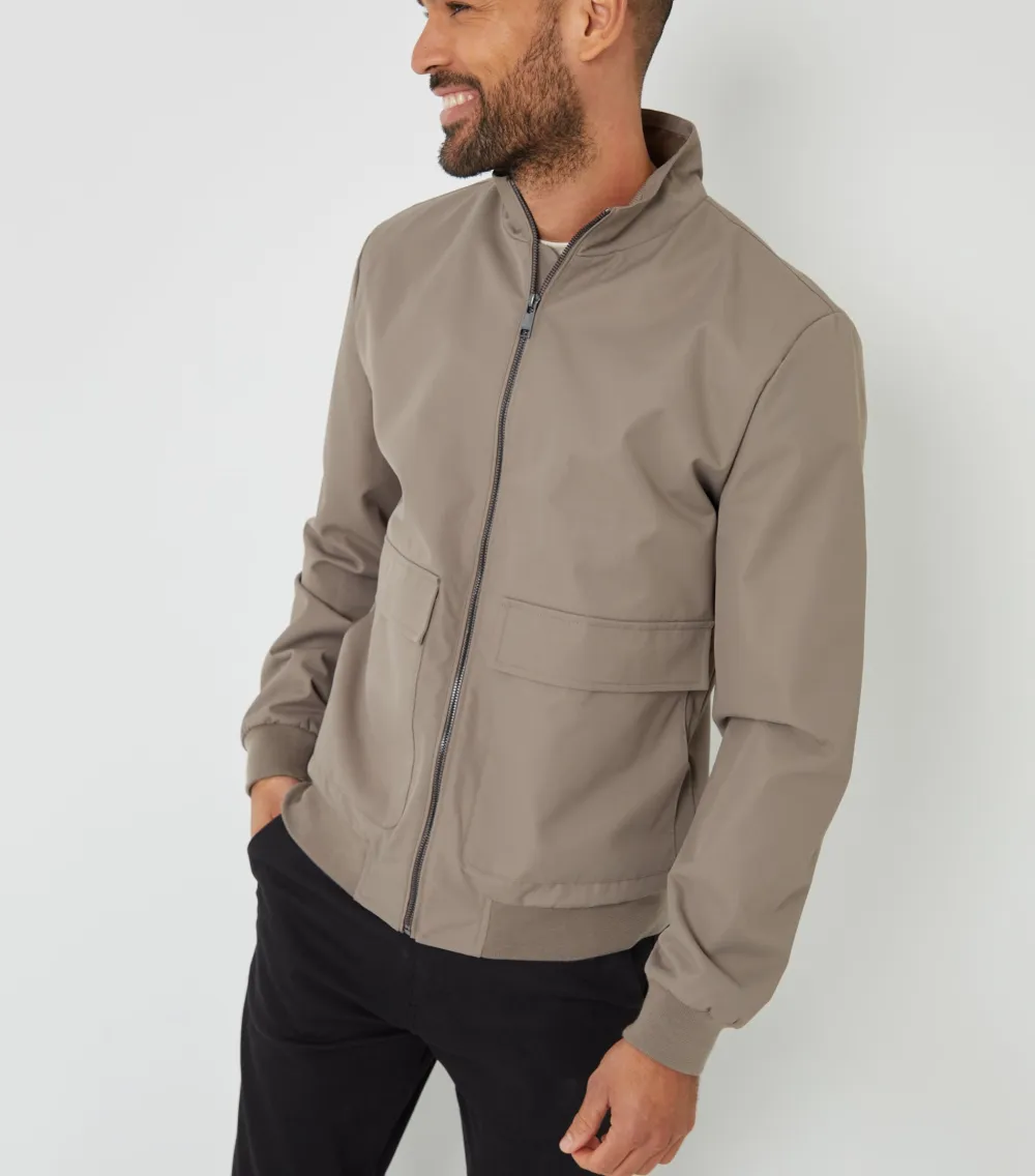 Men's Taupe Patch Pocket Harrington Jacket
