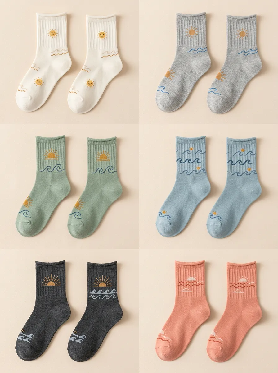Women's Sun Wave Embroidered Crew Sock Set
