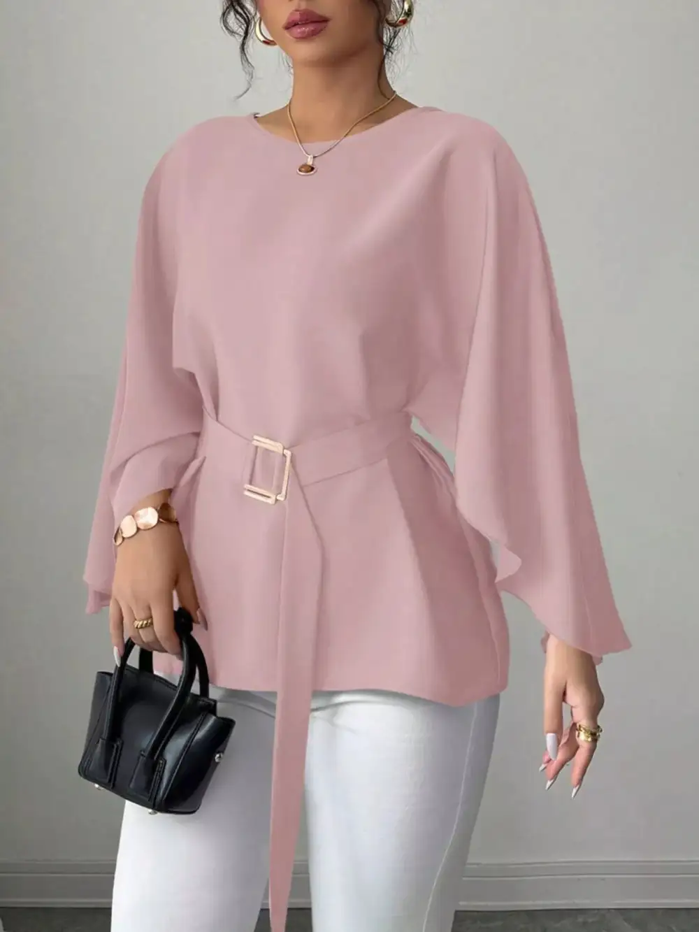 Batwing Sleeve Belted Blouse