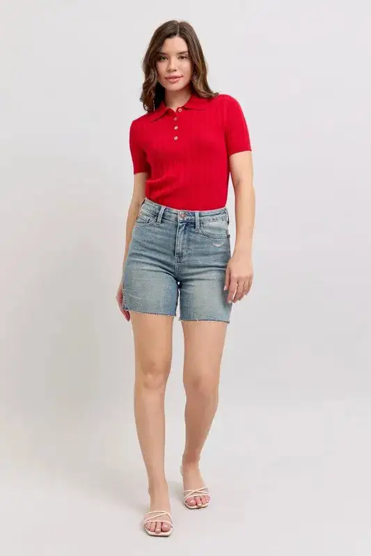 High Waist Vintage Wash Side Slit Denim Pants