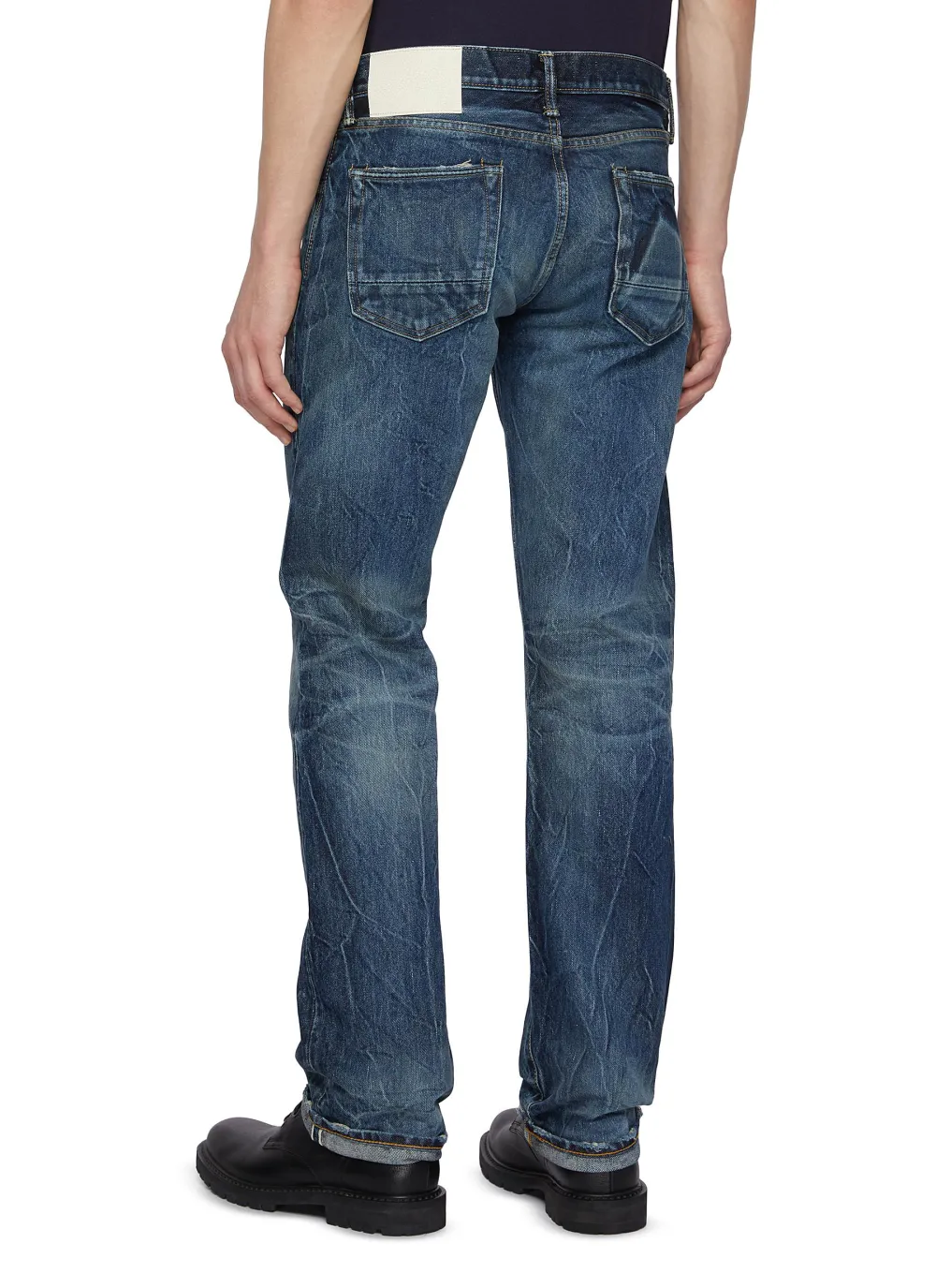 Simple Soft Straight-Cut Dark Blue Cottom Jeans